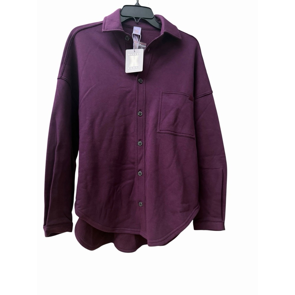 Savage X Fenty Shacket XXS Essential Oversized Button Fleece Shirt Purple #O2-3